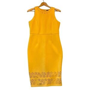 SPENSE‎ Yellow Laser Cut Sheath Dress Sleeveless Knee Length size 12